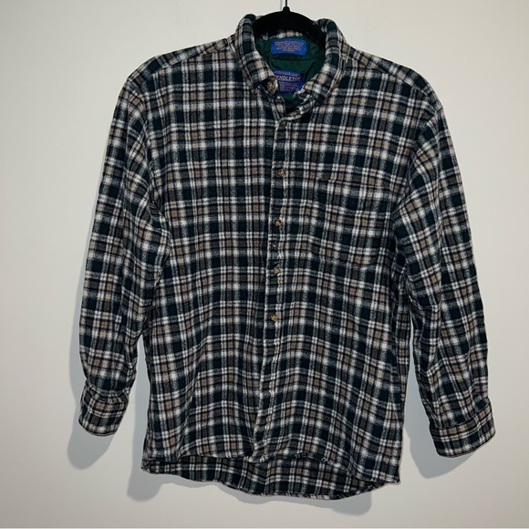 Pendleton Vintage Green Wool Plaid Flannel - Picture 1 of 6